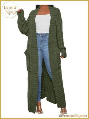 Women's Cable Knit Open Front Maxi Cardigan Extra Long Ankle Length Sweater